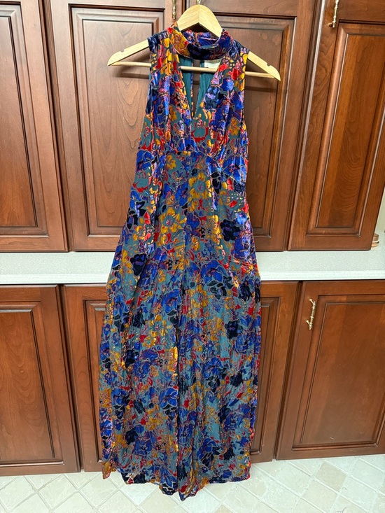 Maeve Pants - Maeve Multicolor Floral Velvet Jumpsuit with Blue, Purple, Gold Accents
